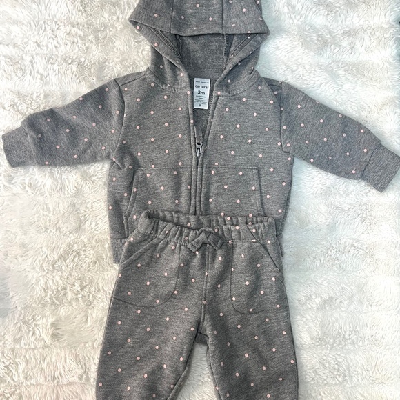 Carter's Gray and Pink Polka Dot Matching Set 3 Months - Picture 1 of 5